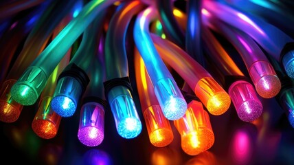 Poster - Colored electric cables and led. Optical fiber, intense colors, background for technology image and new business trends. Generative AI