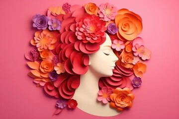 Paper art happy women's day 8 march with women of different frame of flower , women's day specials offer sale wording isolate. Generative AI