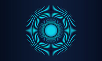 Poster - Abstract vector explosion lines equalizer pattern circle shape in blue green color isolated on black background in concept of digital music, artificial intelligence, technology, science