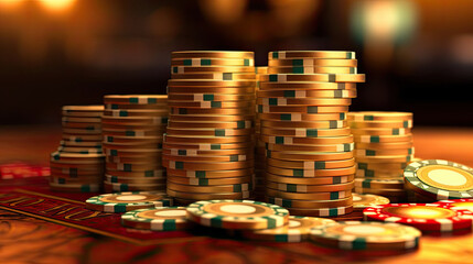 Casino chips fall on the table