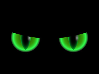 Spooky scary monsters green eyes  isolated on black halloween background. Vector illustration of elements for decor for the celebration of Halloween. Spooky decoration element for your desig