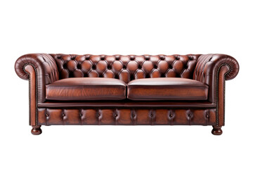 Wall Mural - brown leather chesterfield sofa isolated on a transparent background, generative ai
