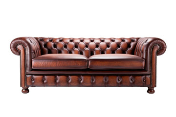 brown leather chesterfield sofa isolated on a transparent background, generative ai