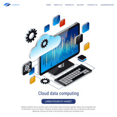 Wall Mural - cloud data computing, information processing 3d isometric vector concept illustration