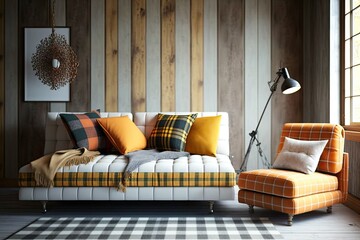 Canvas Print - Cozy Living Room with a Comfortable Couch and Armchair. Generative AI