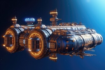 Wall Mural - futuristic city with flying vehicles and towering skyscrapers