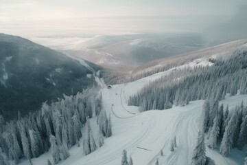 Poster - Ski Lift on a Snowy Mountain Slope