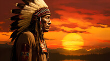 Native American Indian Chief At Sunset Art,