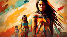 Native American Indian Woman With Child Abstract Art,