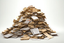 Large Pile Of Unopened Letters, Mail Letters Sitting On A Pile With White Background. Generative AI