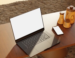 Responsive Web Design and website Mockup, Devices Mock up, Smartphone desktop tablet laptop template Mockup, Realistic 3D Render Illustration.