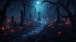 demonic graveyard, digital art illustration