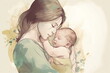llustration of mother holding baby in arms, mothers day