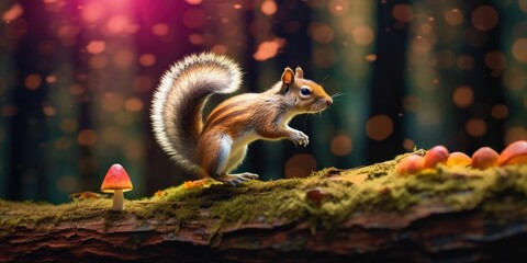 Wall Mural - squirrel in the mushroom autumn forest