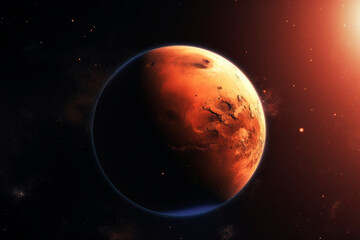Wall Mural - planet mars on a dark background. generative ai