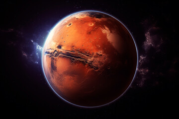 Wall Mural - planet mars on a dark background. generative ai