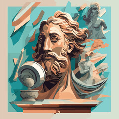 Art posters for the exhibition of painting, sculpture and music. Vector illustration of abstract background, greek sculpture, for magazine or cover