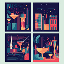 Cocktail Party. Nightclub. Typography Design. Set Of Flat Vector Illustrations. Poster, Label, Cover