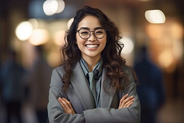 Portrait of a beautiful Asian businesswoman smiling at the camera.Generative Ai