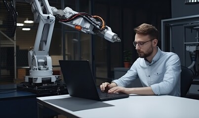 Young developer writing code and programming software application. Creating using generative AI tools