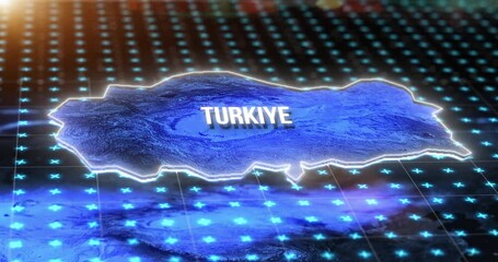 Aufkleber - Digital, world and turkey on an information technology or virtual map for global networking or connectivity. Future, big data and grid for innovation, research or cloud computing on planet earth