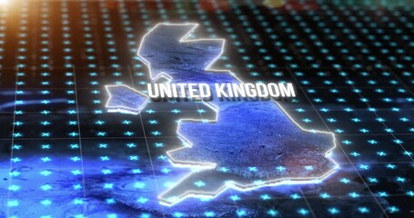 Aufkleber - Digital, world and united kingdom on an information technology or virtual map for global networking or connectivity. Future, data and grid for innovation, cloud computing or communication on earth