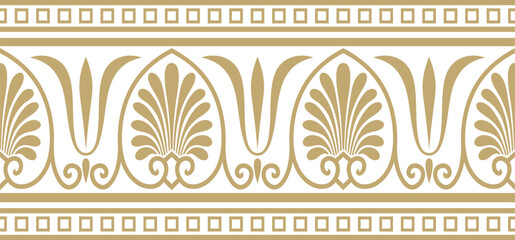 Wall Mural - Vector golden seamless classic greek ornament. Endless European pattern. Border, frame Ancient Greece, Roman Empire..