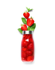 Wall Mural - Sports bottle of infused water with strawberry and mint on white background