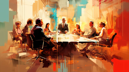 Wall Mural - business meeting as abstract impressionist art