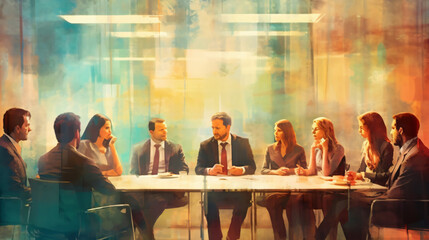 Wall Mural - business meeting as abstract impressionist art