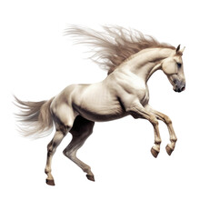White Horse Running Isolated On Transparent Background Cutout