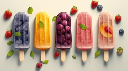 creative concept of close up ice cream popsicles  and colorful sprinkles