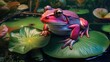 A closeup of a frog on a lily pad