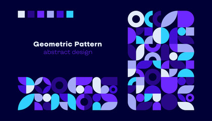 Wall Mural - Abstract geometric pattern. Simple circle square shapes, modern swiss banner brand identity package design. Vector background
