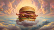 Abstract illustration - tasty hamburger against the sky.
