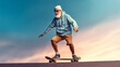 © Lee John - Bearded elderly man Riding skateboard. Old man is riding a skateboard