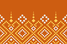 Orange Vintages Cross Stitch Traditional Ethnic Pattern Paisley Flower Ikat Background Abstract Aztec African Indonesian Indian Seamless Pattern For Fabric Print Cloth Dress Carpet Curtains And Sarong