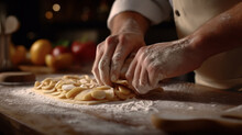 A Baker Rolling Out Dough And Filling It With A Delicious Apple Mixture To Make Apple Turnovers,  AI-Generated
