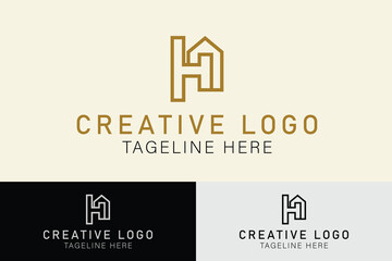 House icon combination logo with letter H. Initial letter H. monogram style logo design. Creative logo professional. simple design editable