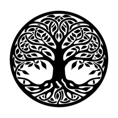 Yggdrasil tree, vector isolated on white background, tree of life, vector illustration.