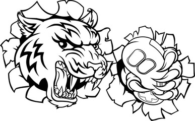 Wall Mural - A tiger gamer player cartoon animal sports mascot holding a video game controller in its claw