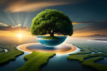 green planet earth and tree