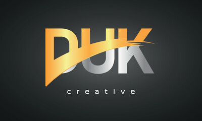 DUK Letters Logo Design with Creative Intersected and Cutted golden color