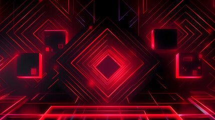 abstract geometric neon red background ,generative ai