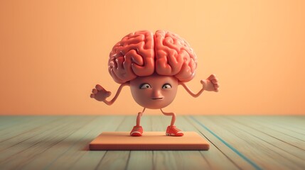 Isolated cute brain cartoon character doing exercises