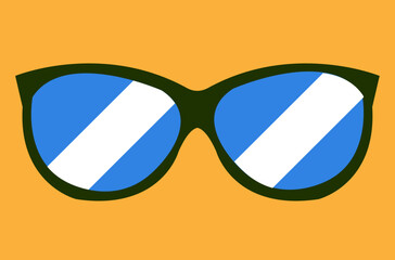 blue sunglasses with white stripe