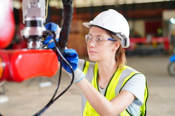 Wall Mural - Industrial Engineer at work in factory, industrial engineers working at automated AI robotic production factory - New technology concept