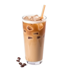 Wall Mural - Ice coffee with milk isolated on a transparent background. Generative AI.