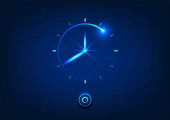 watch dial screen technology background Used to indicate time and measure time. The background uses geometric shapes with cogs below. Focused on the dark blue tone. Suitable for use as a monitor