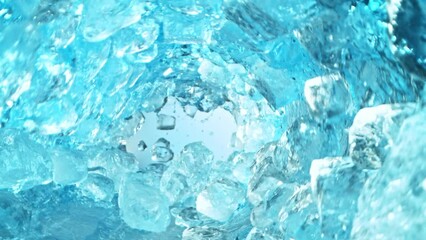 Poster - Super Slow Motion of Splashing Water Wave with Ice Cubes. Creating Tunnel Shape, Surf Wave. Filmed on High Speed Cinema Camera, 1000 fps.